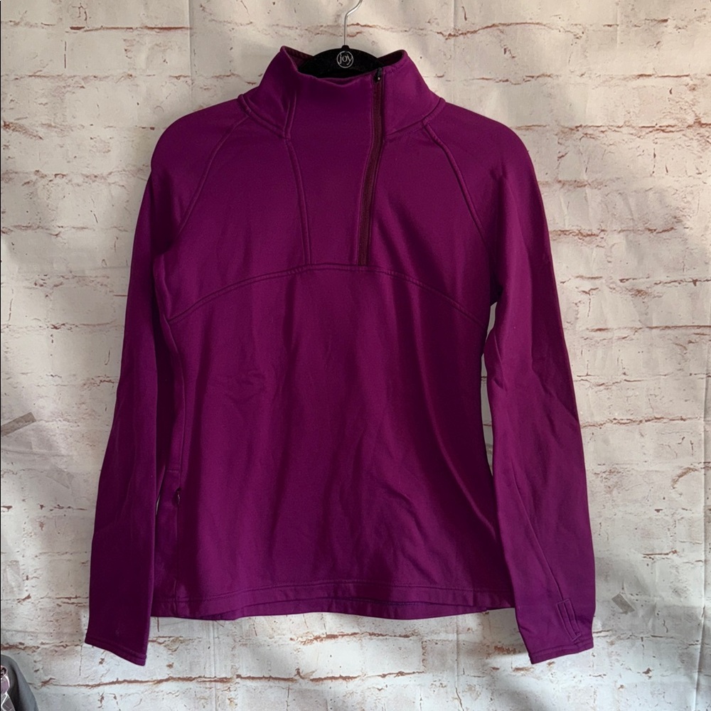 Title Nine Asymmetrical Quarter Zip Purple Fleece S small mock neck thumbholes